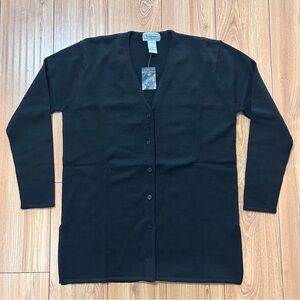 Bridgewater Black Cardigan Sweater Merino Wool Petite Medium Dark Academia